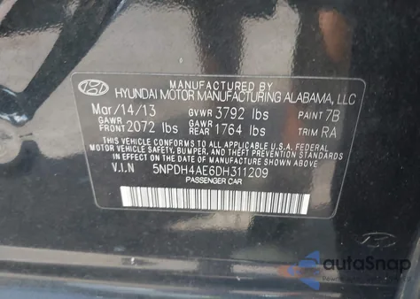 2013 Hyundai Elantra Limited из США, поврежденный, VIN 5NPDH4AE6DH311209